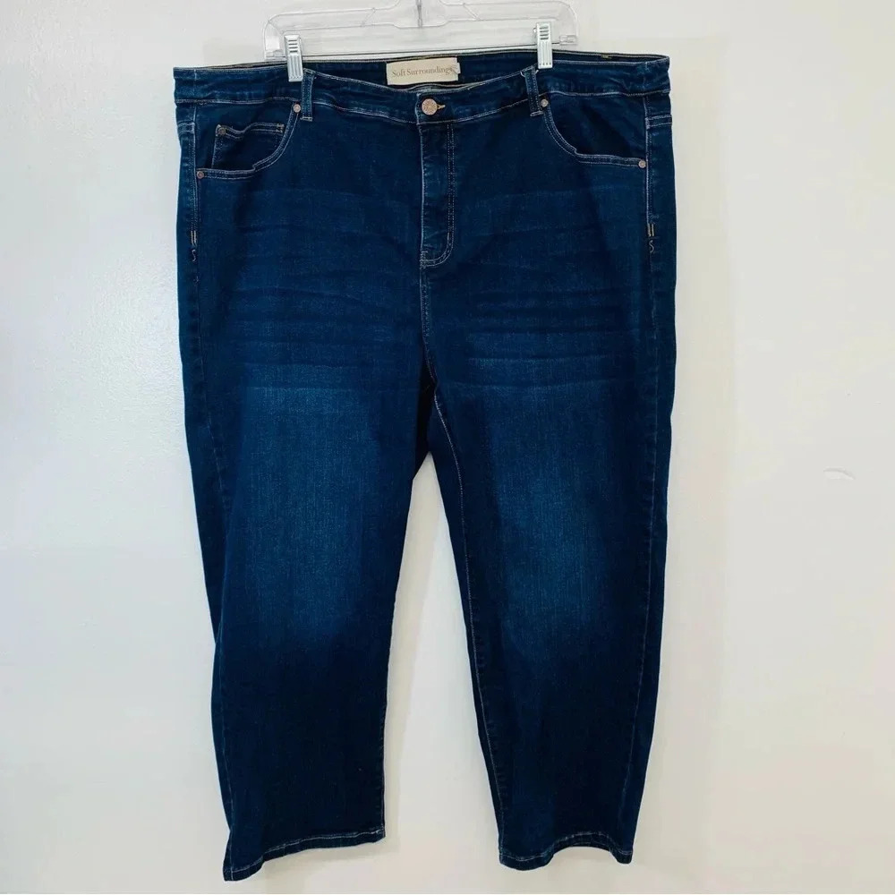 Soft Surroundings Jeans Woman  24W  Blue High Rise Tapered Crop‎ Stretch Pockets